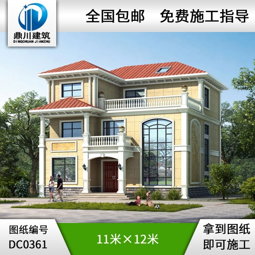 漂亮的復式三層帶露臺簡歐小別墅設計效果圖及施工圖_農村三層別墅設計圖紙,鼎川建筑