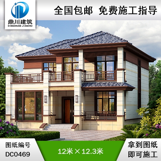 農村二層帶露臺別墅設計效果圖及施工圖_農村兩層別墅設計圖紙,鼎川建筑