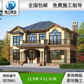 新農村二層帶露臺別墅設計效果圖及施工圖_農村兩層別墅設計圖紙,鼎川建筑