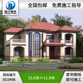 新農村漂亮的二層復式客廳別墅施工圖及效果圖_二層別墅設計圖紙,鼎川建筑