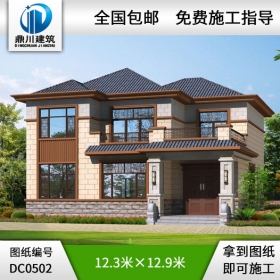 農村新中式二層帶露臺小別墅設計圖紙_農村兩層自建房設計,鼎川建筑