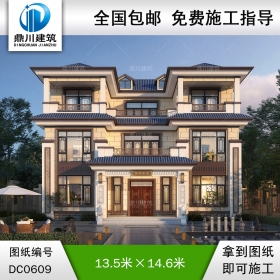 新中式三層帶露臺小別墅設計效果圖_農村三層別墅設計圖紙,鼎川建筑