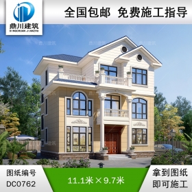 歐式三層帶露臺別墅施工圖紙_新農村自建房設計效果圖,鼎川建筑