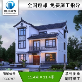 三層中式風格別墅效果圖及施工圖_新農(nóng)村別墅設(shè)計圖紙,鼎川建筑