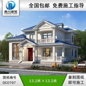 二層帶陽臺小別墅全套施工圖紙及效果圖_農村自建房設計,鼎川建筑