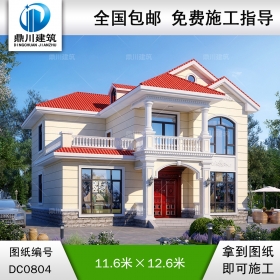 二層簡歐帶露臺小別墅施工圖紙及效果圖_農(nóng)村自建房設(shè)計,鼎川建筑