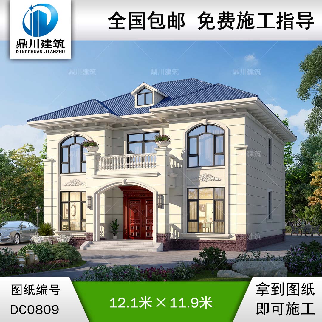 二層簡約帶露臺小別墅效果圖及施工圖紙_農村自建房設計,鼎川建筑