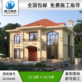 歐式二層帶陽臺小別墅施工圖紙及效果圖_農(nóng)村兩層小戶型自建房屋設(shè)計,鼎川建筑