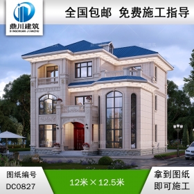 歐式三層帶露臺(tái)復(fù)式別墅施工圖紙及效果圖_新農(nóng)村自建房屋設(shè)計(jì),鼎川建筑