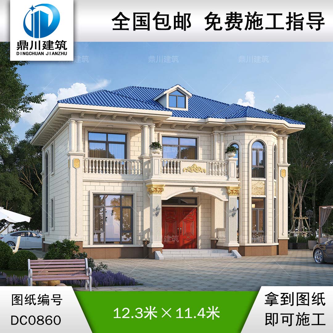 二層歐式帶露臺(tái)小別墅施工圖紙及效果圖_新農(nóng)村自建房設(shè)計(jì),鼎川建筑