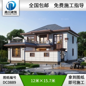 新中式二層帶院子別墅圖紙及效果圖_農(nóng)村自建別墅設(shè)計(jì),鼎川建筑