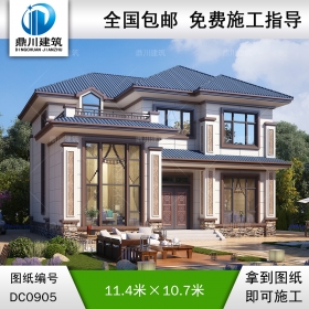 新中式二層帶露臺別墅效果圖及施工圖紙_農(nóng)村自建房設(shè)計,鼎川建筑