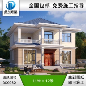 歐式二層帶陽臺別墅效果圖及施工圖紙_農(nóng)村自建房設(shè)計,鼎川建筑