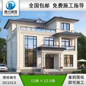 新中式三層復式別墅施工圖紙及效果圖_農村自建別墅設計,鼎川建筑