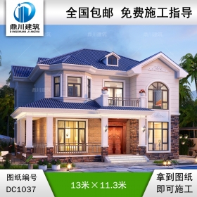 二層簡歐帶走廊別墅施工圖紙及效果圖_農村自建別墅設計,鼎川建筑