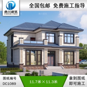 新中式二層帶露臺別墅圖紙及效果圖_農(nóng)村自建別墅設(shè)計,鼎川建筑