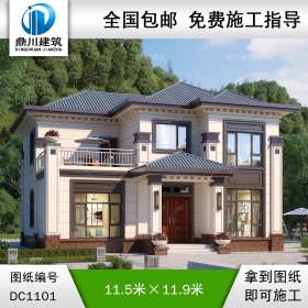 新中式二層別墅施工圖紙及效果圖_農(nóng)村自建別墅設(shè)計(jì),鼎川建筑