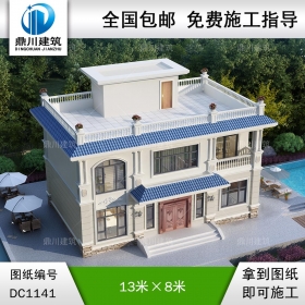 歐式二層平屋頂別墅施工圖紙及效果圖_農(nóng)村自建別墅設(shè)計(jì),鼎川建筑