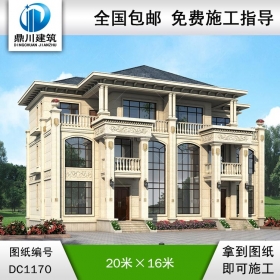 歐式三層雙拼別墅圖紙及效果圖_新農村兄弟自建別墅設計,鼎川建筑