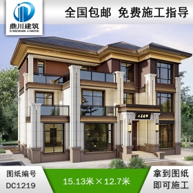 大氣新中式三層別墅施工圖紙及效果圖_農(nóng)村自建別墅設(shè)計,鼎川建筑