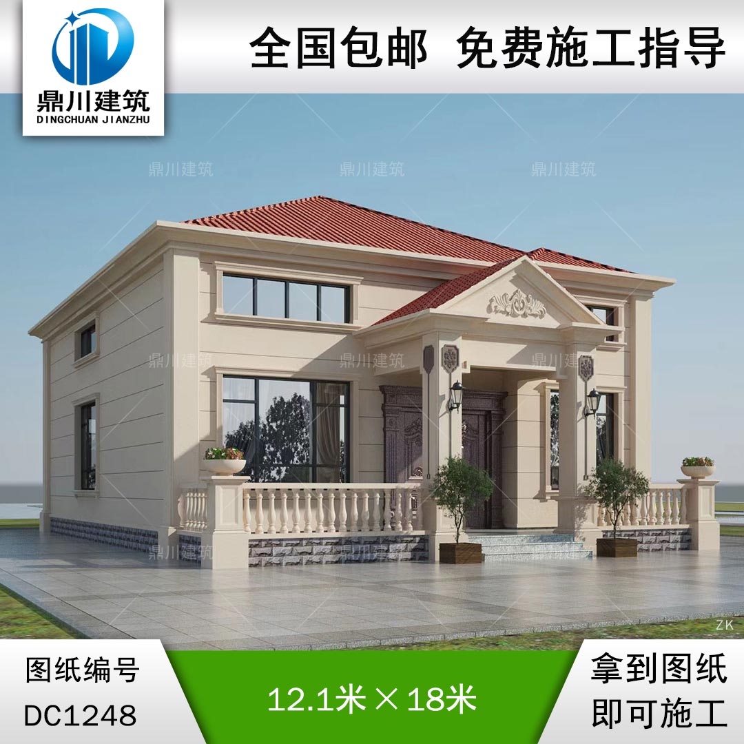 歐式一層帶閣樓別墅施工圖紙及效果圖_農(nóng)村自建別墅設(shè)計,鼎川建筑