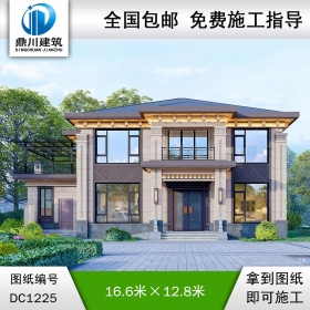 新中式二層帶柴火房別墅圖紙及效果圖_農村自建別墅設計,鼎川建筑