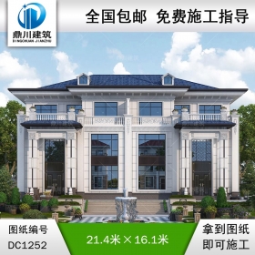 新中式三層復式雙拼別墅施工圖紙及效果圖_農村自建別墅設計,鼎川建筑