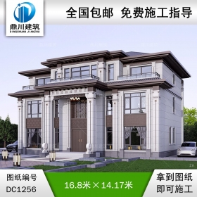 新中式三層復式別墅施工圖紙及效果圖_農村自建別墅設計,鼎川建筑