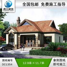 歐式一層帶閣樓別墅效果圖及施工圖紙_農(nóng)村自建別墅設(shè)計,鼎川建筑