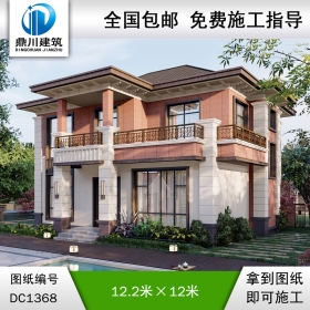 新中式二層別墅效果圖及施工圖紙_農(nóng)村自建別墅設計,鼎川建筑