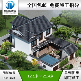 中式二層別墅效果圖及施工圖紙_農(nóng)村自建別墅設計,鼎川建筑