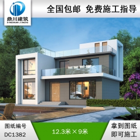 現(xiàn)代二層別墅效果圖及施工圖紙_農(nóng)村自建別墅設計,鼎川建筑