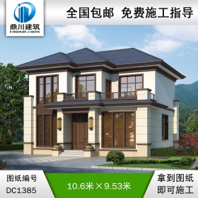 新中式二層別墅效果圖及施工圖紙_農(nóng)村自建別墅設計,鼎川建筑