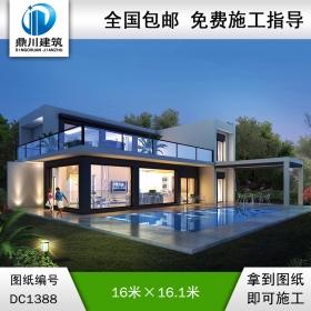 現(xiàn)代二層別墅效果圖及施工圖紙_農(nóng)村自建別墅設計,鼎川建筑