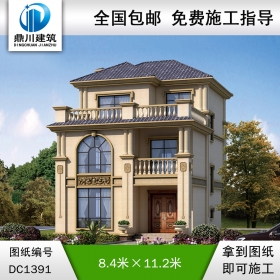 歐式三層小戶型別墅效果圖及施工圖紙_農村自建別墅設計,鼎川建筑