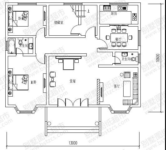 二層帶閣樓別墅設計戶型圖